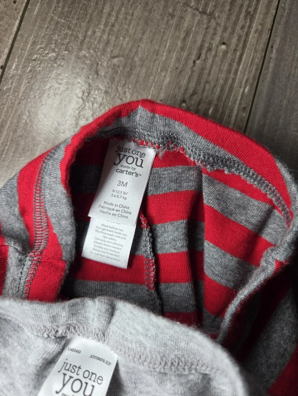 Carter’s Solid Gray & Gray‑Red Stripe Baby Leggings Set – Size 3M